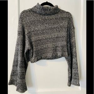 Grey Bell Sleeve Turtleneck Sweater